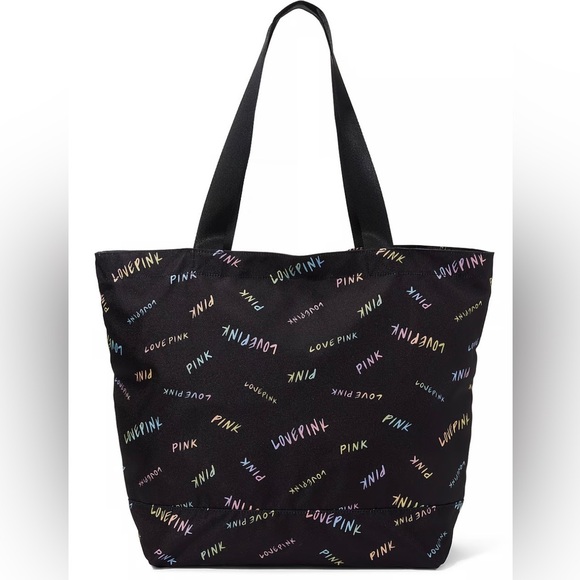 Victoria Secret Pink Multi Colored Logo Large Weekender Tote Bag 16x22 NWT 2024 - Picture 1 of 6